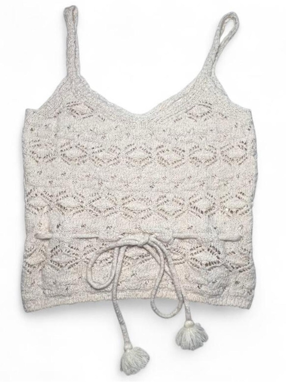 SO Cream Knit Crochet Cami with Tie Waist